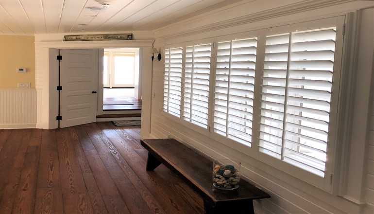 Faux wood plantation shutters in San Jose